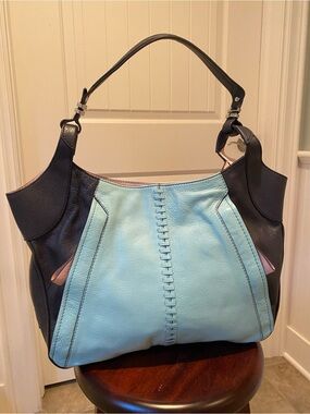 orYANY Peacock Blue, Navy Blue and Pink Gorgeous Leather Shoulder Bag!